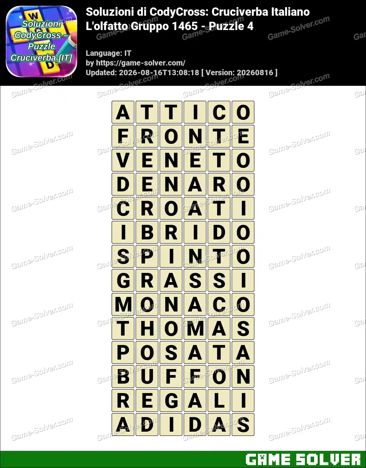 Soluzioni di CodyCross: Cruciverba Italiano L’olfatto Gruppo 1465 – Puzzle 4